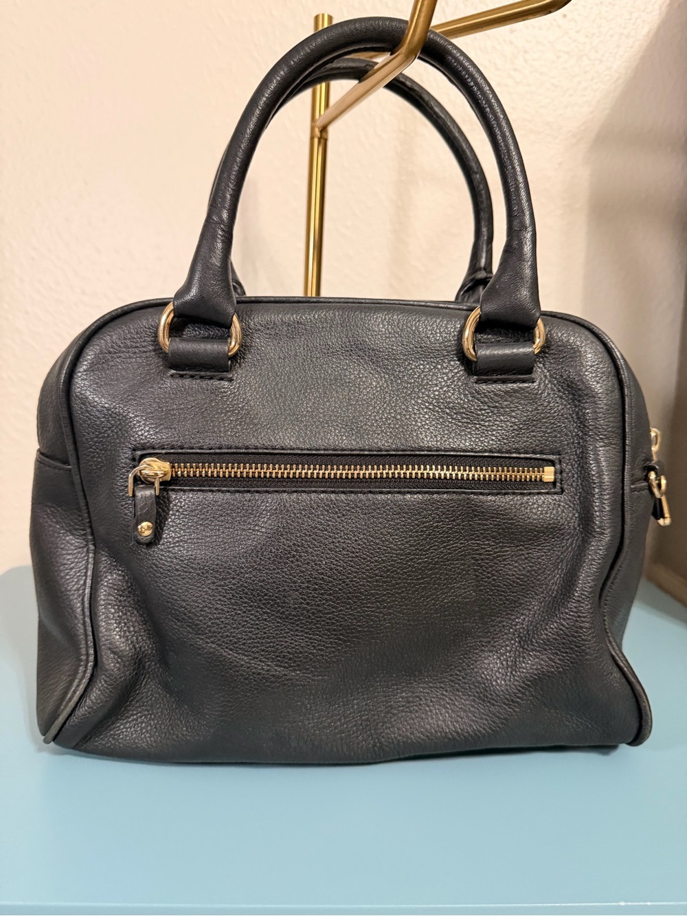 MICHAEL Michael Kors Black Leather Satchel with Gold Hardware